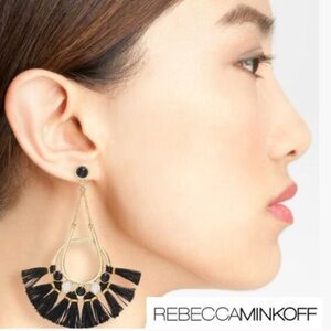 Rebecca Minkoff black fringe drop earrings